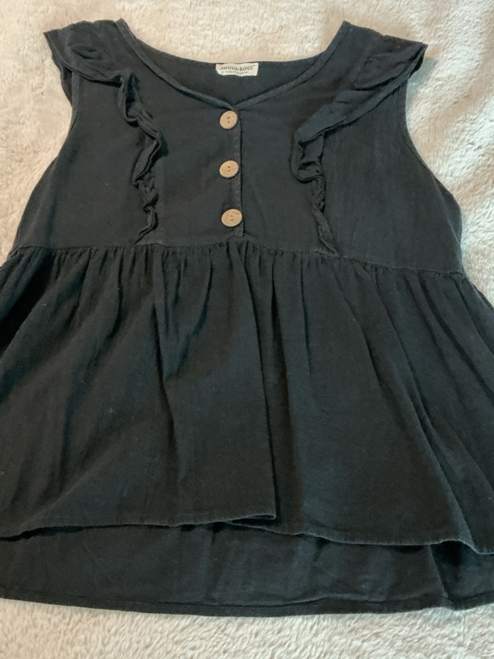 Black Ruffled Tank Top with Button Placket - Carter's